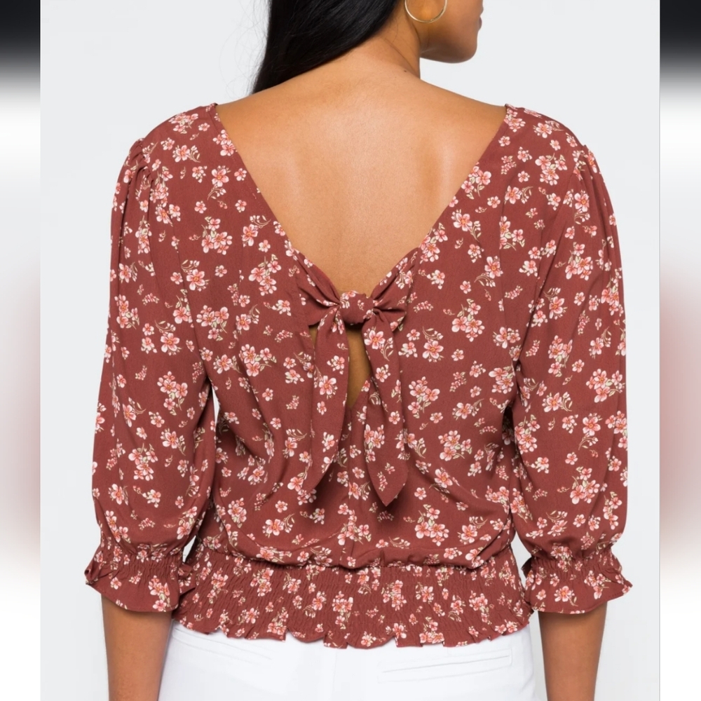 Nine Britton Tie Back Floral Cropped Blouse XSP - Picture 3 of 4